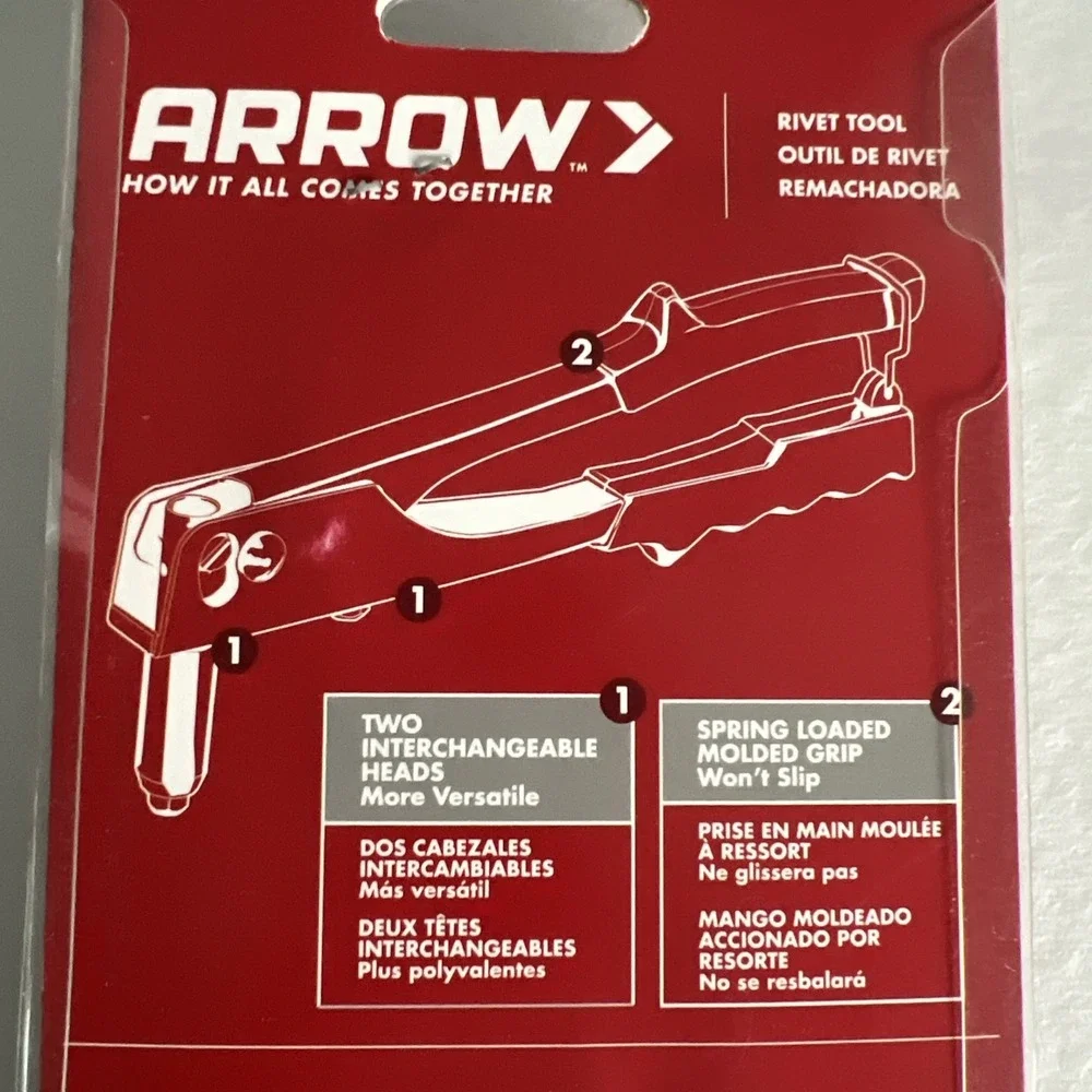 Arrow One-Handed Swivel Riveter Tool RT100M Molded Grip 100% Steel Red E25‎